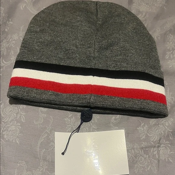 Moncler Grey Beanie with black, red and white Stripe - Picture 3 of 3